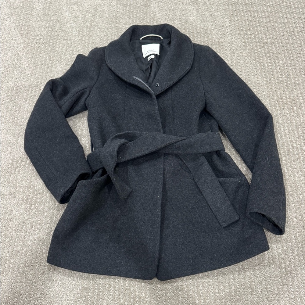 Aritiza Dark Grey Belted Coat Wool Size M